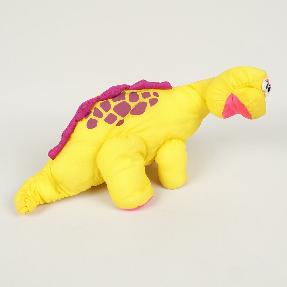 Vintage Fisher Price Puffalump Roar Brontosaurus Yellow Nylon Dinosaur Plush